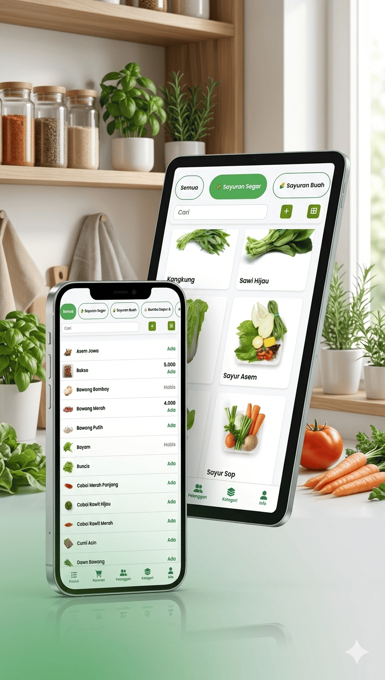 Pedagang sayur menggunakan aplikasi